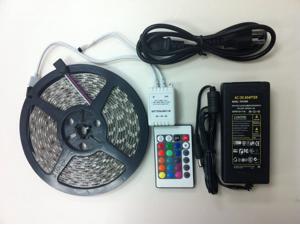 RGB LED Strip Light Kit - Kit Includes: 16.4ft (5m) Flexible Waterproof RGB LED Strip Lights (300LEDs 5050) + 24-key IR Remote Controller + 12V Power Adapter RGB LED Strip Light Kit - Kit Includes: 16.4ft (5m) Flexible Waterproof RGB LED Strip Lights (300LEDs 5050) + 24-key IR Remote Controller + 12V Power Adapter