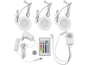 Set of 3 RGB+Warm White LED Under Cabinet Lighting Kit - 2Watt LED Puck Lights with IR Remote and UL-listed Power Adapter - RGBWW Multicolor - High Quality Set of 3 RGB+Warm White LED Under Cabinet Lighting Kit - 2Watt LED Puck Lights with IR Remote and UL-listed Power Adapter - RGBWW Multicolor - High Quality