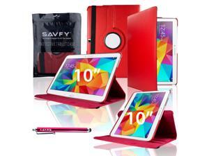 SAVFY for Samsung Galaxy Tab 4 10.1 Rotating Case Cover - Premium Synthetic Leather 360 Degree Swivel Stand for Samsung Galaxy Tab 4 10-inch Tablet with Auto Sleep/Wake Feature - Red SAVFY for Samsung Galaxy Tab 4 10.1 Rotating Case Cover - Premium Synthetic Leather 360 Degree Swivel Stand for Samsung Galaxy Tab 4 10-inch Tablet with Auto Sleep/Wake Feature - Red