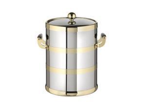 Polished Chrome W/ Brass 5 Qt Ice Bucket W/ Wood Side Handles, Bands & Metal Cover Polished Chrome W/ Brass 5 Qt Ice Bucket W/ Wood Side Handles, Bands & Metal Cover