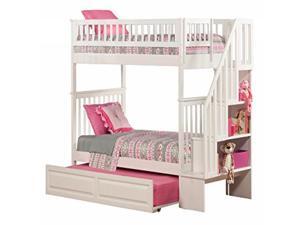 Woodland Staircase Bunk Bed Twin over Twin with Raised Panel Trundle Bed in White Woodland Staircase Bunk Bed Twin over Twin with Raised Panel Trundle Bed in White