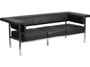 HERCULES Fusion Series Contemporary Black Leather Sofa with Stainless Steel Frame HERCULES Fusion Series Contemporary Black Leather Sofa with Stainless Steel Frame