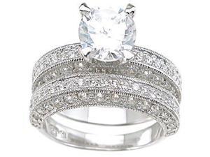Plutus Sterling Silver Rhodium Finish CZ Antique Style Wedding Set Ring Plutus Sterling Silver Rhodium Finish CZ Antique Style Wedding Set Ring