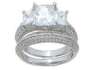 Plutus Sterling Silver Three Stone Wedding Ring Set Plutus Sterling Silver Three Stone Wedding Ring Set
