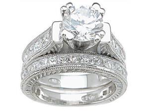 Plutus Sterling Silver Rhodium Finish CZ Princess Wedding Set Ring Plutus Sterling Silver Rhodium Finish CZ Princess Wedding Set Ring