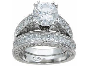 Plutus Sterling Silver Rhodium Finish CZ Princess Wedding Set Ring Plutus Sterling Silver Rhodium Finish CZ Princess Wedding Set Ring