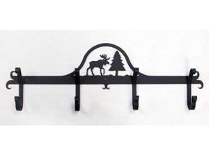 Village Wrought Iron CB-22 Wall Mounted Wrought Iron Coat Rack-Hooks - Moose and Pine Tree Village Wrought Iron CB-22 Wall Mounted Wrought Iron Coat Rack-Hooks - Moose and Pine Tree