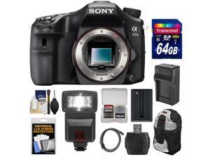 Sony Alpha A77 II Wi-Fi Digital SLR Camera Body with 64GB Card + Battery + Charger + Backpack + Flash + Kit Sony Alpha A77 II Wi-Fi Digital SLR Camera Body with 64GB Card + Battery + Charger + Backpack + Flash + Kit