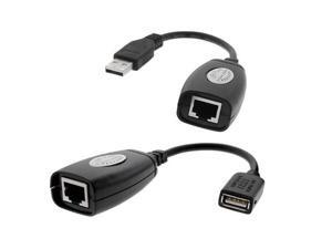 Black USB over Cat5/5e/6 Extension Cable RJ45 Adapter Set Black USB over Cat5/5e/6 Extension Cable RJ45 Adapter Set