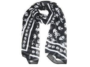 Black Chiffon Silk Skull Print Long Scarf Shawl For Women + Keyring Black Chiffon Silk Skull Print Long Scarf Shawl For Women + Keyring