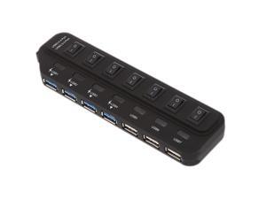 Portable 5G Mbps Super Speed 7 Ports 7 Switches USB 3.0 2.0 Hub Splitter with Power Port for Mac OS Linux Windows-Black Portable 5G Mbps Super Speed 7 Ports 7 Switches USB 3.0 2.0 Hub Splitter with Power Port for Mac OS Linux Windows-Black