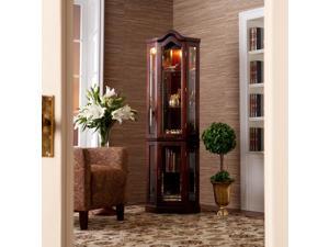 Vaglia Lighted Corner Curio Cabinet - Mahogany Vaglia Lighted Corner Curio Cabinet - Mahogany
