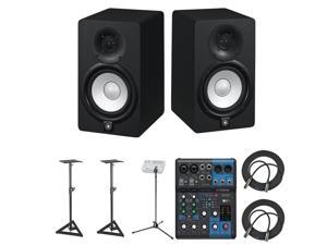 Yamaha HS5 Powered Studio Audio Monitor (2-Pack) with 25' XLR Cables, Two Studio Monitor Stands, Yamaha 6-Input Stereo Mixer and Mixer Stand Yamaha HS5 Powered Studio Audio Monitor (2-Pack) with 25' XLR Cables, Two Studio Monitor Stands, Yamaha 6-Input Stereo Mixer and Mixer Stand