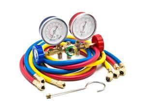 Biltek HVAC R12 R22 R502 A/C Diagnostic Manifold Gauge Kit w/ 3 Color 60" Charging Hose Biltek HVAC R12 R22 R502 A/C Diagnostic Manifold Gauge Kit w/ 3 Color 60" Charging Hose