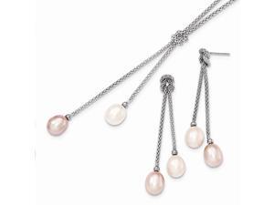 Sterling Silver Freshwater Cultured Pearl Knot 18 in. Necklace & Earring Set. Sterling Silver Freshwater Cultured Pearl Knot 18 in. Necklace & Earring Set.