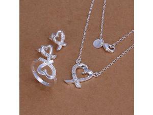 Charming Trendy Hollow Heart Kelp Shape Inlaid Crystal Silver Plate Jewelry Sets ( Necklace Earrings Rings) for Party Charming Trendy Hollow Heart Kelp Shape Inlaid Crystal Silver Plate Jewelry Sets ( Necklace Earrings Rings) for Party