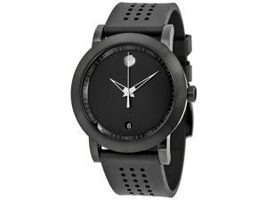 MOVADO MEN'S RUBBER BAND STEEL CASE SWISS QUARTZ BLACK DIAL WATCH 0607038 MOVADO MEN'S RUBBER BAND STEEL CASE SWISS QUARTZ BLACK DIAL WATCH 0607038