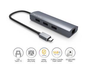 Wavlink Aluminum USB 3.0 Type c HUB USB C to Gigabit Ethernet Adapter Add 3 Ports USB 3.0 Hub Bus w/ 10/100/1000 RJ45 Converter- USB Extender / Accessory - MacBook, ChromeBook Pixel and Many Wavlink Aluminum USB 3.0 Type c HUB USB C to Gigabit Ethernet Adapter Add 3 Ports USB 3.0 Hub Bus w/ 10/100/1000 RJ45 Converter- USB Extender / Accessory - MacBook, ChromeBook Pixel and Many