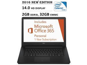 2016 Newest DELL Inspiron 14" Laptop with One Year Office 365 License, Intel Celeron 1.6 GHz, 2GB Memory, 32GB flash memory, No DVD, Bluetooth, WiFi, Webcam, Windows 10, Black 2016 Newest DELL Inspiron 14" Laptop with One Year Office 365 License, Intel Celeron 1.6 GHz, 2GB Memory, 32GB flash memory, No DVD, Bluetooth, WiFi, Webcam, Windows 10, Black