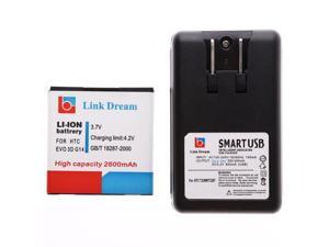 Link Dream 2600mAh Lithium Battery + USB Cradle Battery Charger for HTC EVO 3D / G14 / G18 / G21 Link Dream 2600mAh Lithium Battery + USB Cradle Battery Charger for HTC EVO 3D / G14 / G18 / G21
