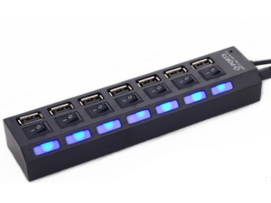 7 Ports LED USB 2.0 Adapter Hub Power on/off Switch - Black 7 Ports LED USB 2.0 Adapter Hub Power on/off Switch - Black