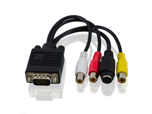 VGA to Video 3 RCA TV AV Converter Cable Black / Convert VGA / SVGA Super VGA to S-Video / RCA AV signal / D - Sub 15 Pin Male to S-Video Mini din 4 Pin Female and RCA Jack VGA to Video 3 RCA TV AV Converter Cable Black / Convert VGA / SVGA Super VGA to S-Video / RCA AV signal / D - Sub 15 Pin Male to S-Video Mini din 4 Pin Female and RCA Jack