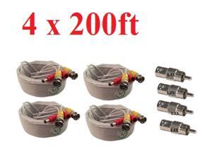4 x 200ft Siamese CCTV Security Camera Video Power BNC RCA Cable with Connectors 4 x 200ft Siamese CCTV Security Camera Video Power BNC RCA Cable with Connectors