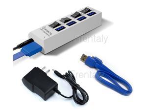White 4 Port USB 3.0 Hub On/Off Switches + AC Power Adapter Cable for PC Laptop White 4 Port USB 3.0 Hub On/Off Switches + AC Power Adapter Cable for PC Laptop