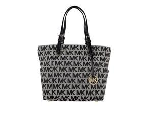 Michael Kors Jet Set East West Logo Satchel Tote - Beige / Black Michael Kors Jet Set East West Logo Satchel Tote - Beige / Black