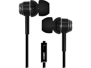 Tangle-Free Flat Cable Metal Earbuds w/Mic, Black Tangle-Free Flat Cable Metal Earbuds w/Mic, Black