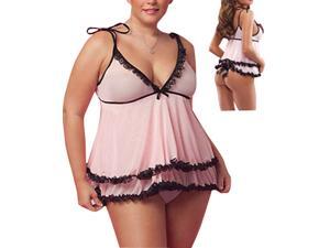 Shoulder Straps Sleepwear Babydoll Set Sexy Lace Edge Lingerie Pink Shoulder Straps Sleepwear Babydoll Set Sexy Lace Edge Lingerie Pink