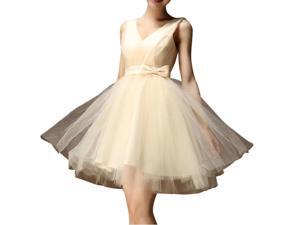 Women's V-neck sleevesless short cocktail dresses Khaki M Women's V-neck sleevesless short cocktail dresses Khaki M