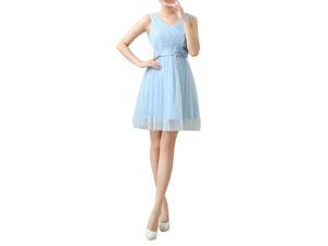 Women's V-neck sleevesless short cocktail dresses Blue L Women's V-neck sleevesless short cocktail dresses Blue L