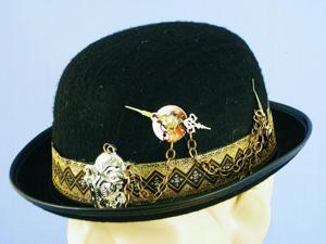 Steampunk Timepiece & Chain Black Costume Derby Hat One Size Steampunk Timepiece & Chain Black Costume Derby Hat One Size