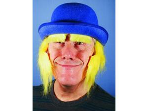 Blue Clown Costume Derby Hat With Yellow Sideburns One Size Blue Clown Costume Derby Hat With Yellow Sideburns One Size