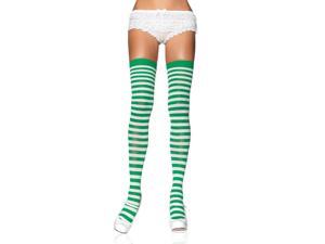 Kelly Green & White Nylon Striped Costume Thigh High Stockings Adult Kelly Green & White Nylon Striped Costume Thigh High Stockings Adult