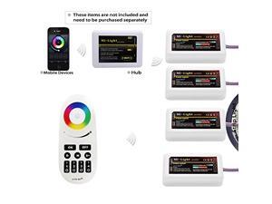 WiFi Compatible RGB+White Controller Kit: 4pcs RGBW Multi Zone Controllers + RF Remote - 4-zone RGBW LED Controller - Compatible with Smartphone/Tablet PC (Hub not included) WiFi Compatible RGB+White Controller Kit: 4pcs RGBW Multi Zone Controllers + RF Remote - 4-zone RGBW LED Controller - Compatible with Smartphone/Tablet PC (Hub not included)