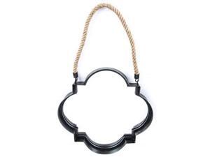 Black Metal Quatrefoil Mirror with Rope Hanger Black Metal Quatrefoil Mirror with Rope Hanger
