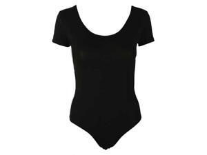 Womens Basic Short Sleeve Scoop Neck Stretch Leotards Black Womens Basic Short Sleeve Scoop Neck Stretch Leotards Black