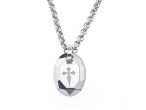 Men's Tungsten and Steel Engraved Cross Oval Necklace Men's Tungsten and Steel Engraved Cross Oval Necklace