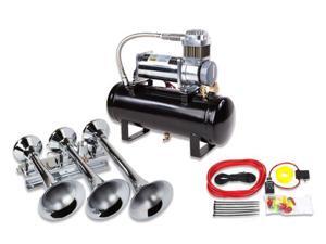 Train Air Horn Kit; Three Huge Trumpet Flat-Rack , Heavy Duty 150 PSI Compressor Train Air Horn Kit; Three Huge Trumpet Flat-Rack , Heavy Duty 150 PSI Compressor