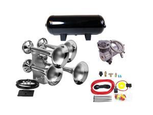 Huge Triple Train Air Horn Kit with 100% Duty, 150 psi 3-Gal Onboard Air System Huge Triple Train Air Horn Kit with 100% Duty, 150 psi 3-Gal Onboard Air System