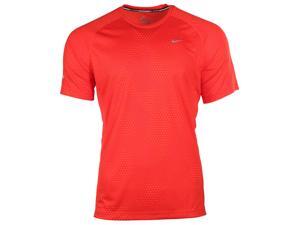 Nike Men's Dri-Fit Printed Miler Running Shirt-Red-Small Nike Men's Dri-Fit Printed Miler Running Shirt-Red-Small