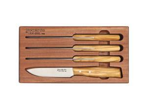8 1/8" Overall Steak Knives with Contoured Olive Wood Handles 8 1/8" Overall Steak Knives with Contoured Olive Wood Handles