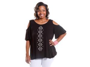 Hadari Women's Plus Size Cold Shoulder Tee with Studs Hadari Women's Plus Size Cold Shoulder Tee with Studs