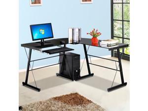 Yaheetech L-Shape Corner Computer Desk Glass Laptop Table Workstation Home Office Black Yaheetech L-Shape Corner Computer Desk Glass Laptop Table Workstation Home Office Black