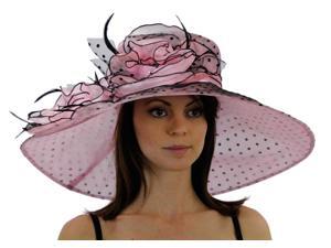 Polka Dot Wide Brim Organza Derby Hat with Jewel Accents, Pink Polka Dot Wide Brim Organza Derby Hat with Jewel Accents, Pink