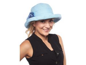 Cozumel Brim Cotton Sun Hat with Flower, Medium Blue with Flower Cozumel Brim Cotton Sun Hat with Flower, Medium Blue with Flower