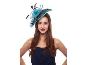 Across Board Sinamay Fascinator Hat with Polka Dots, Ocean Across Board Sinamay Fascinator Hat with Polka Dots, Ocean