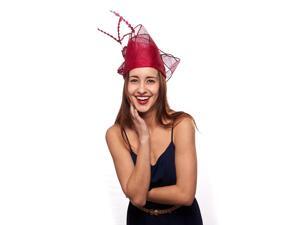Desmond Sinamay Envelope Hat with Flower and Jewel, Hot Pink - Black Desmond Sinamay Envelope Hat with Flower and Jewel, Hot Pink - Black